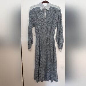 Vintage 70's blue grey lace dress